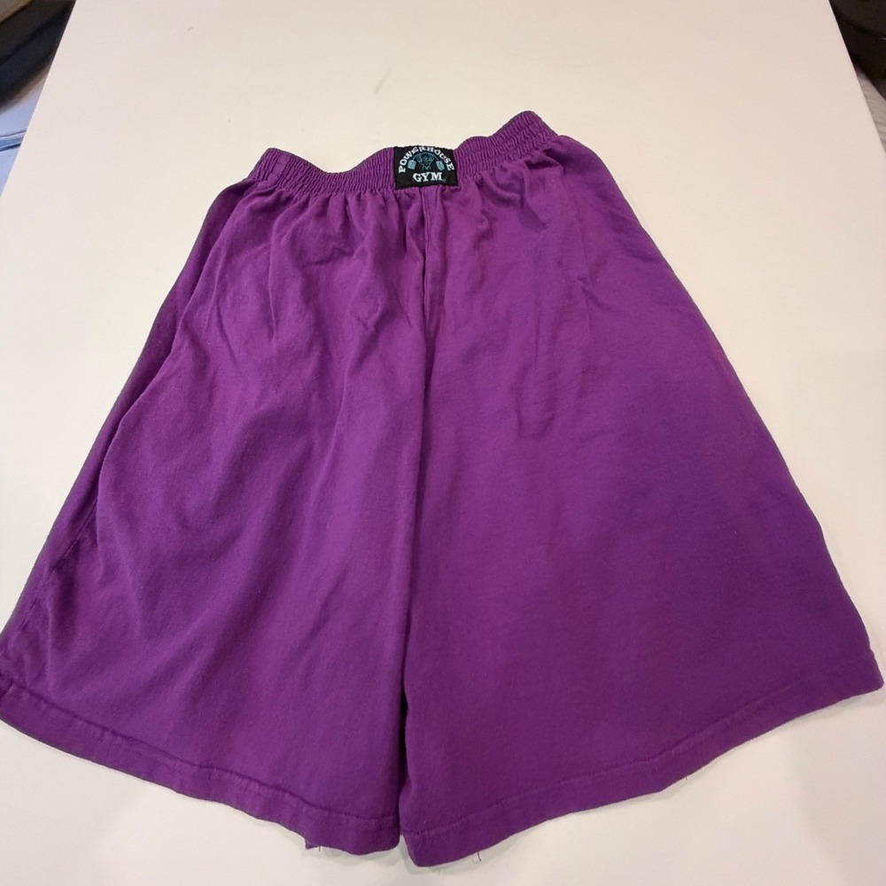 Vintage Powerhouse Gym Mens Purple Cotton Bodybuilding Shorts Elastic Waist L